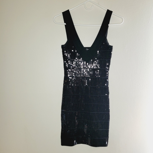 Aqua Dresses & Skirts - Aqua Sequin Mini little Black Dress Womens Small V-Neck Cocktail Party Club Sexy